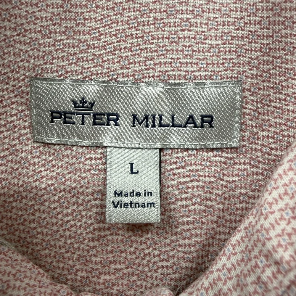 Peter Millar Shirt Mens Large Pink Linen Blend Geometric Button Up Casual